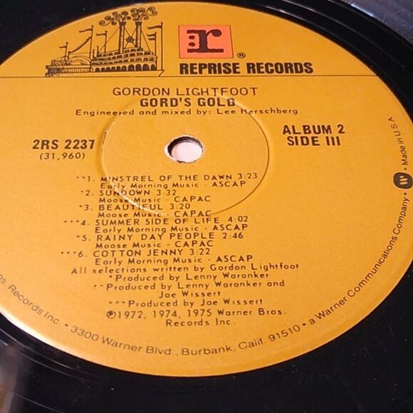 Gord's Gold Vinyl Record Gordon Lightfoot - Picture 9 of 15